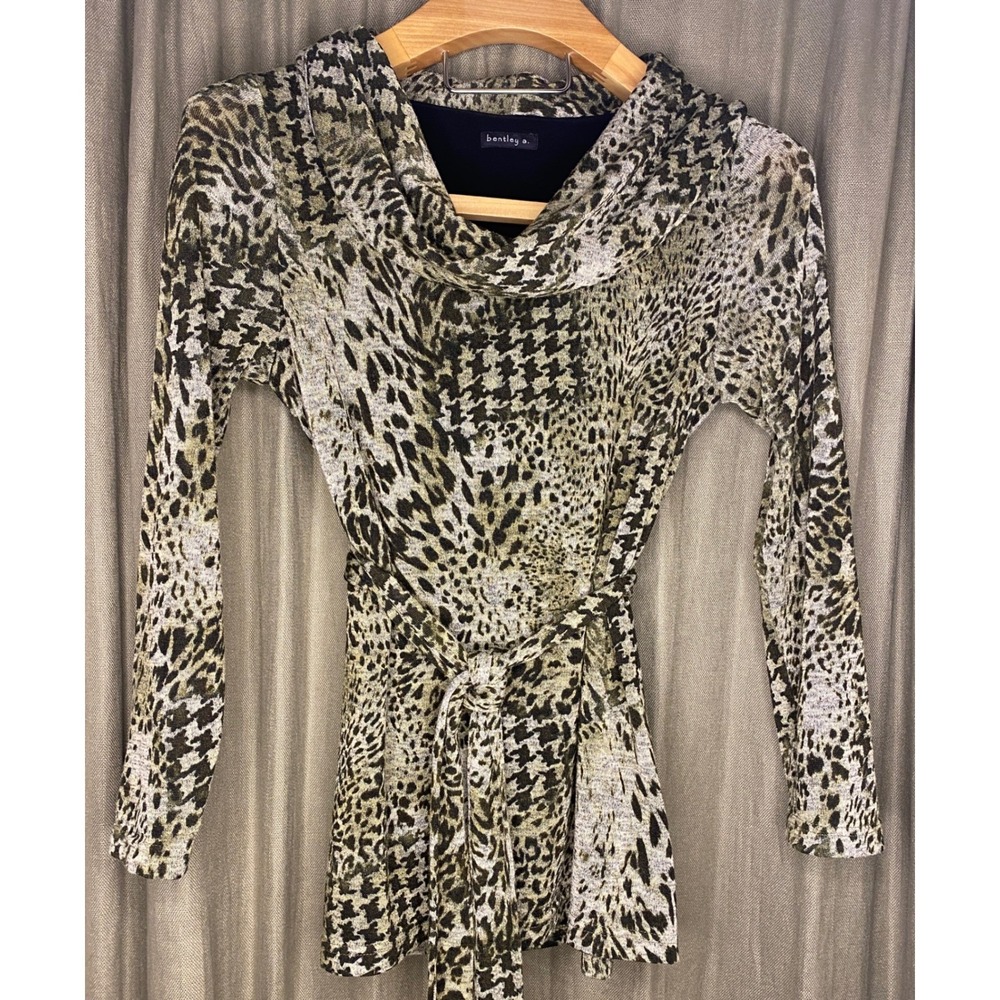 VTG Bentley a Animal Print Cowl Neck Long Sleeve Belted‎ Tunic Top M